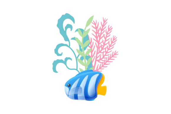 Coral with Fish on White Background – A Versatile Graphic Design Freebie for Creative Projects